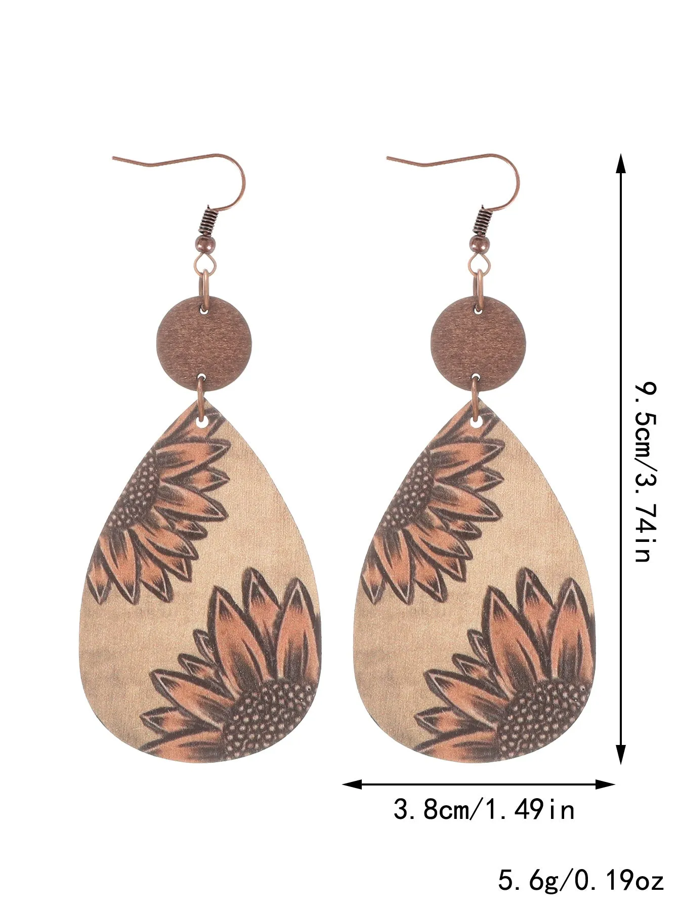 Wholesale Western Style Sunflower Cow Pattern Vintage Wood Grain Earrings
