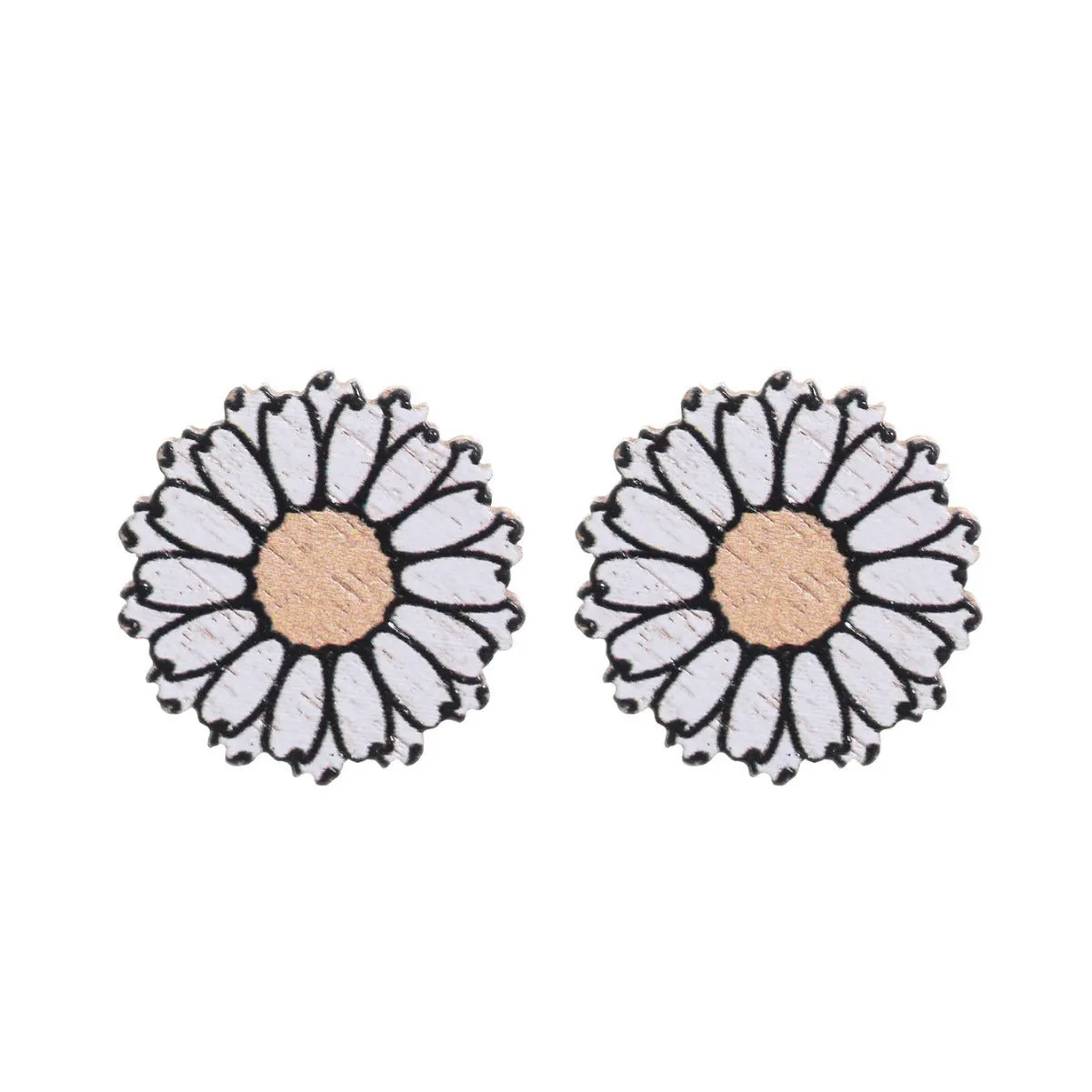 Wholesale Western Style Sunflower Flower Chrysanthemum Pattern Wooden Earrings