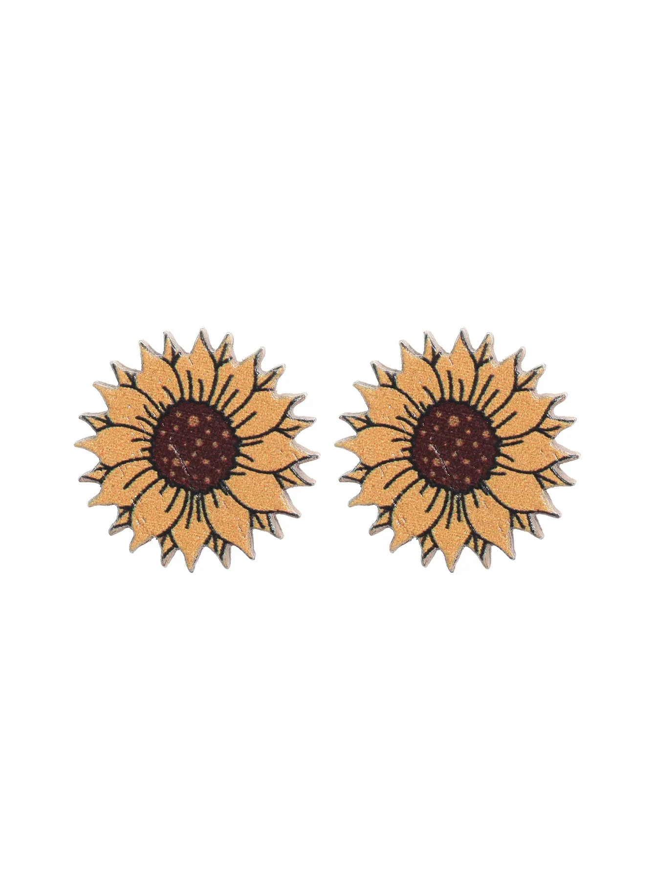 Wholesale Western Style Sunflower Flower Chrysanthemum Pattern Wooden Earrings