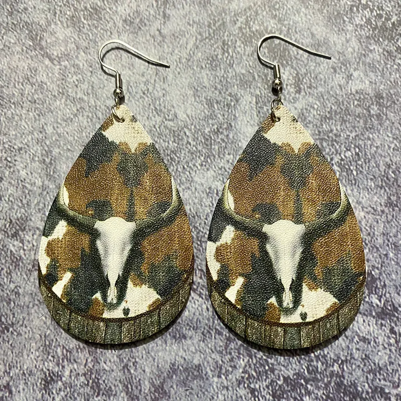 Wholesale Western Vintage Bohemian Water Drop Leather Earrings