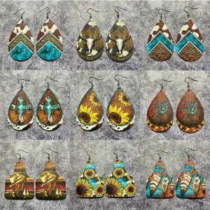 Wholesale Western Vintage Bohemian Water Drop Leather Earrings
