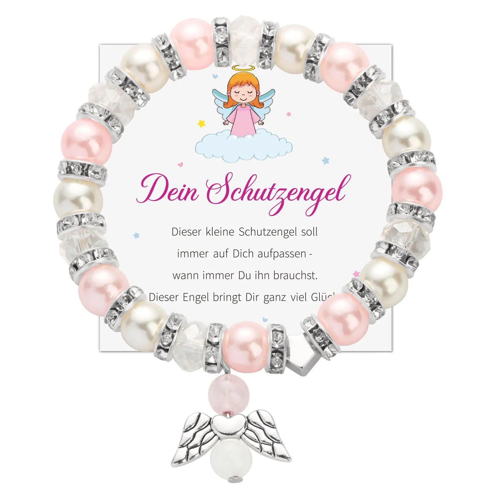 Wholesale White and pink pearl bracelet heart wings diamond bracelet