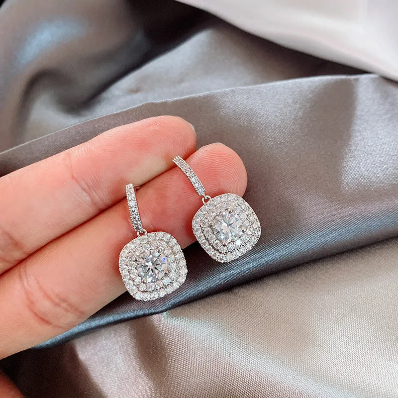 Wholesale White Copper Full Diamond Micro Inlaid Earrings