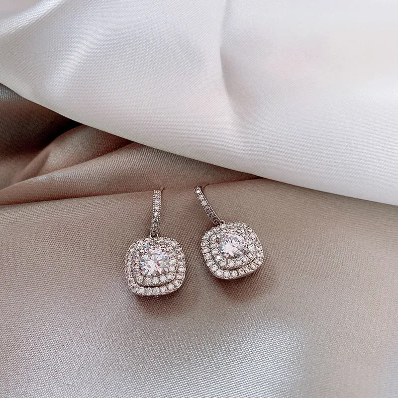 Wholesale White Copper Full Diamond Micro Inlaid Earrings