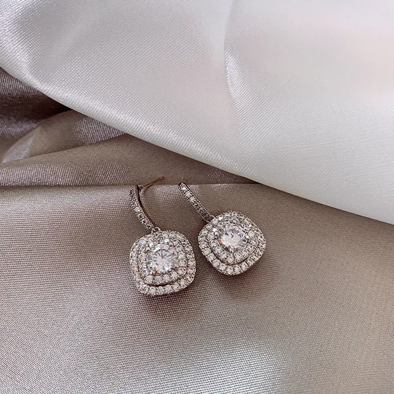 Wholesale White Copper Full Diamond Micro Inlaid Earrings