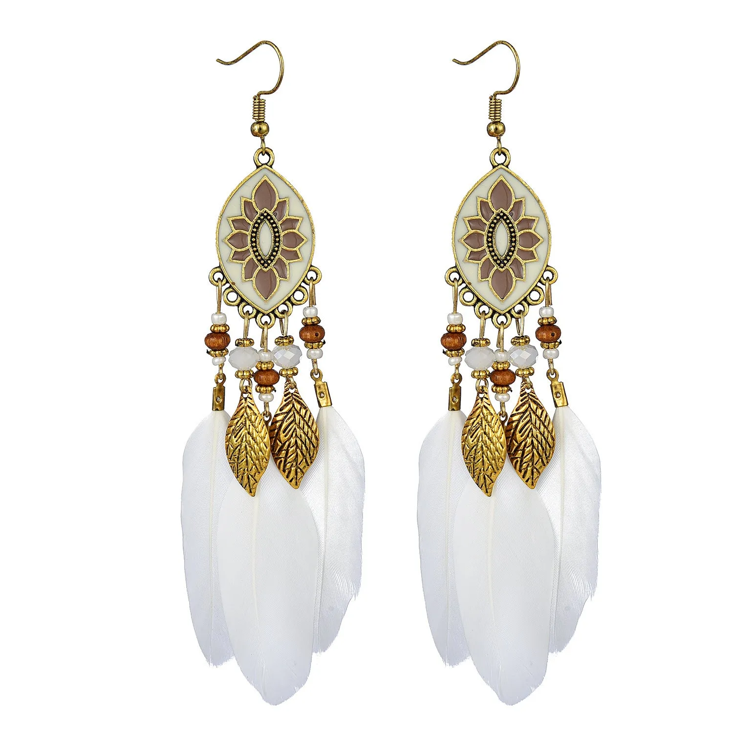 Wholesale White Feather Tassel Long Vintage Earrings