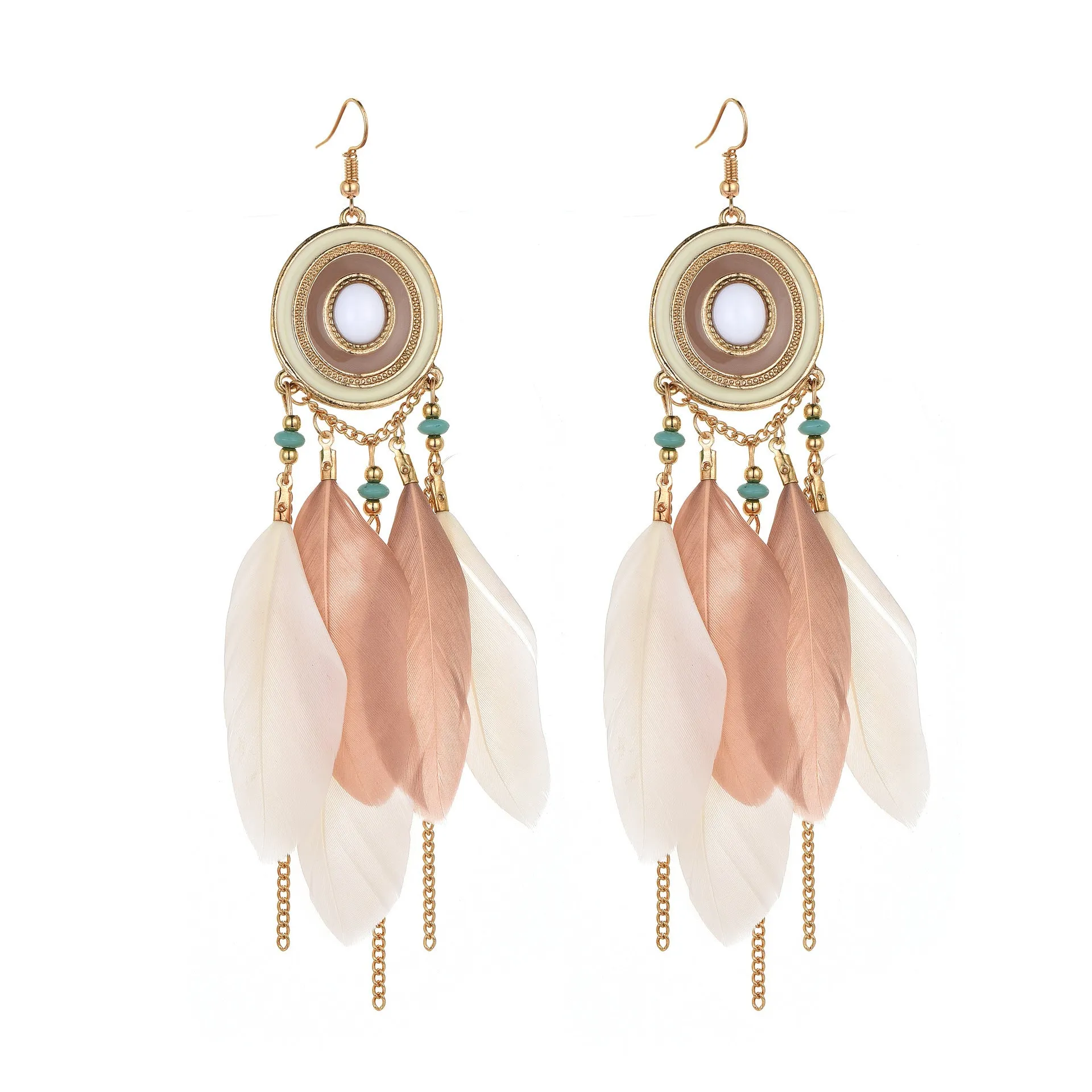 Wholesale White Feather Tassel Long Vintage Earrings