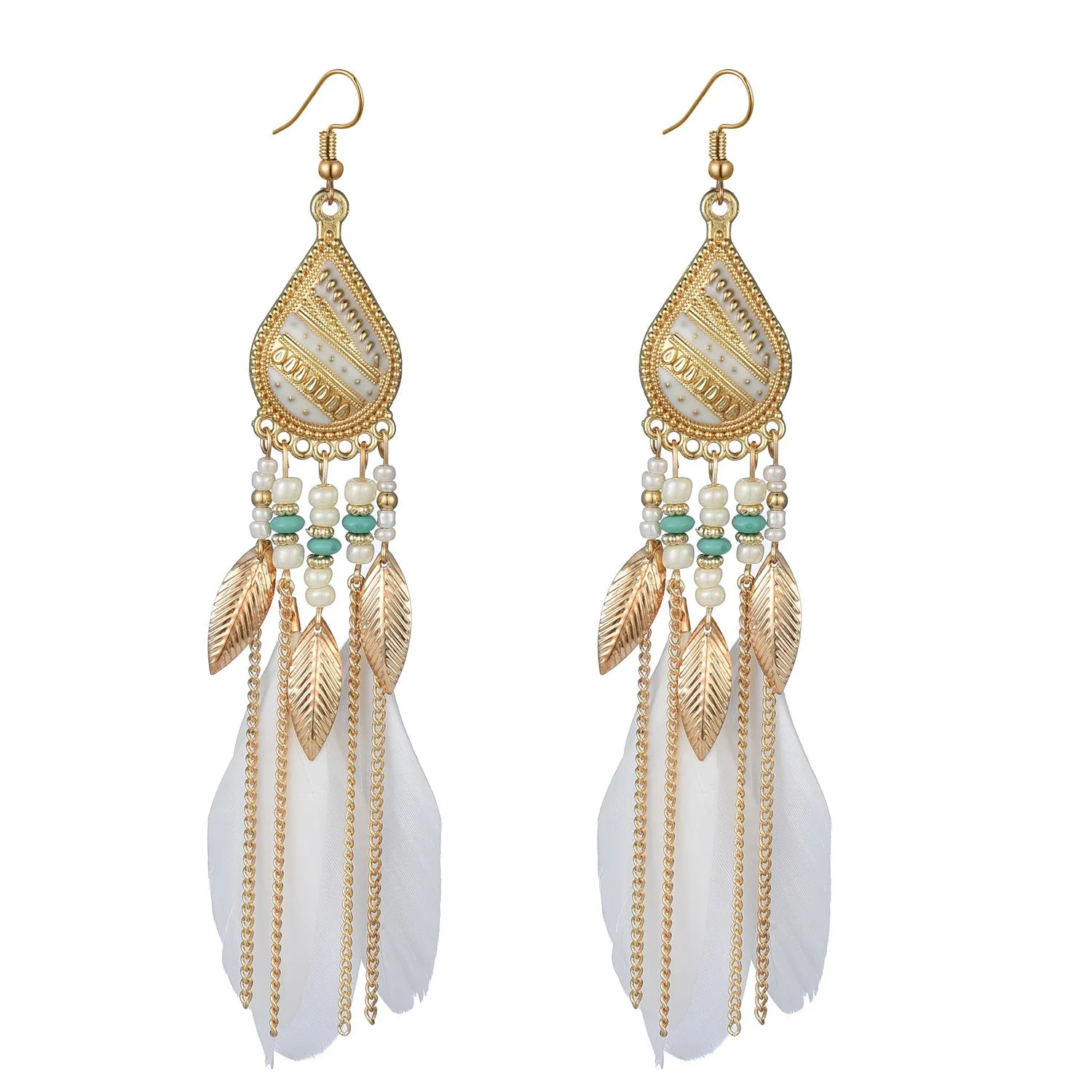 Wholesale White Feather Tassel Long Vintage Earrings
