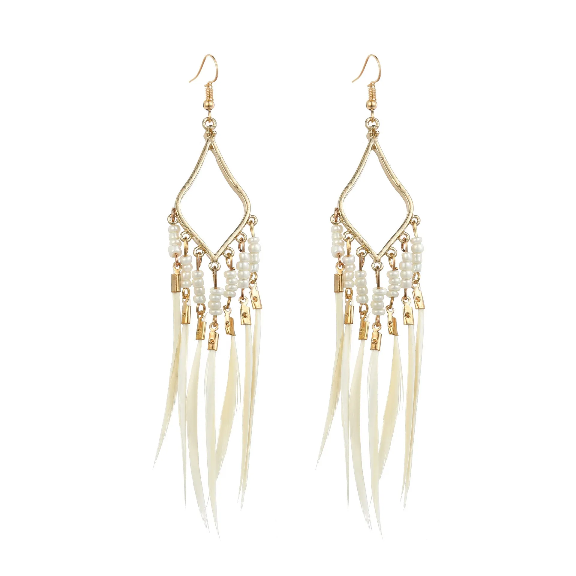 Wholesale White Feather Tassel Long Vintage Earrings