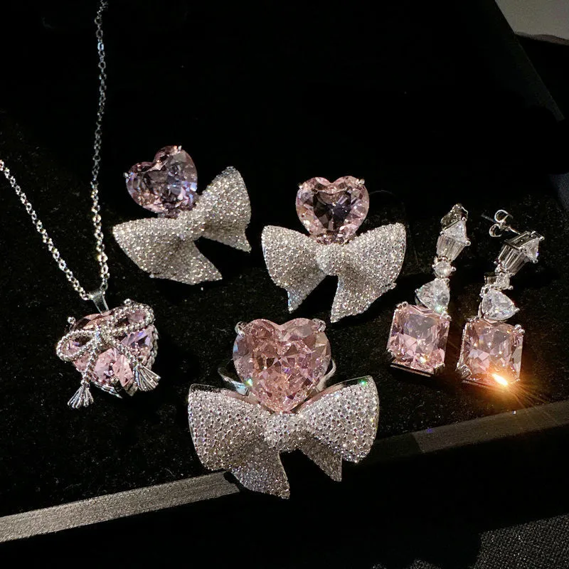 Wholesale Wholesale 18K gold plated heart bow gemstone earrings