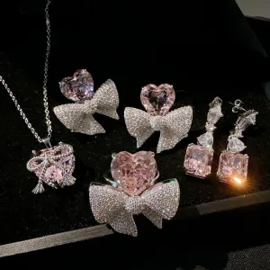 Wholesale Wholesale 18K gold plated heart bow gemstone earrings