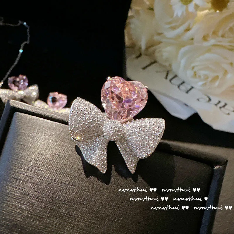 Wholesale Wholesale 18K gold plated heart bow gemstone earrings