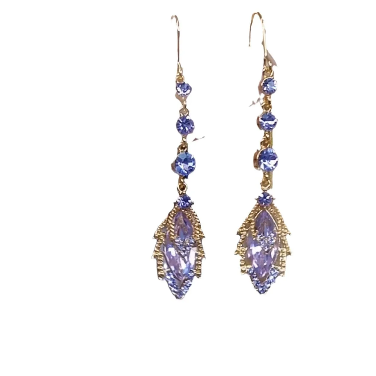 Wholesale wholesale 2024 new style purple diamond leaf earrings women's light luxury niche design high temperament earrings