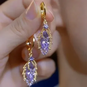 Wholesale wholesale 2024 new style purple diamond leaf earrings women's light luxury niche design high temperament earrings