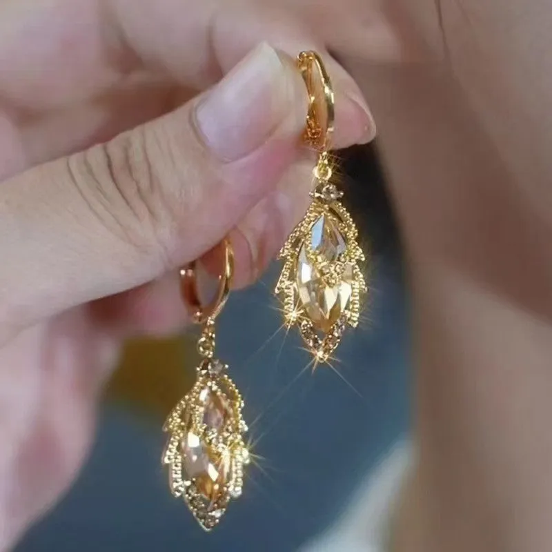 Wholesale wholesale 2024 new style purple diamond leaf earrings women's light luxury niche design high temperament earrings