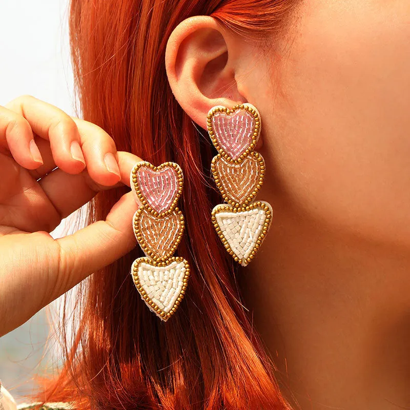 Wholesale Wholesale Hand-sewn Bohemian Heart Earrings