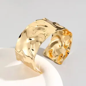 Wholesale wide hammered pleated golden bracelet