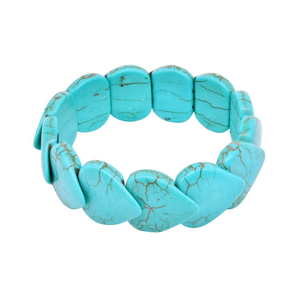Wholesale wide surface elastic rope turquoise  vintage heart-shaped bracelet