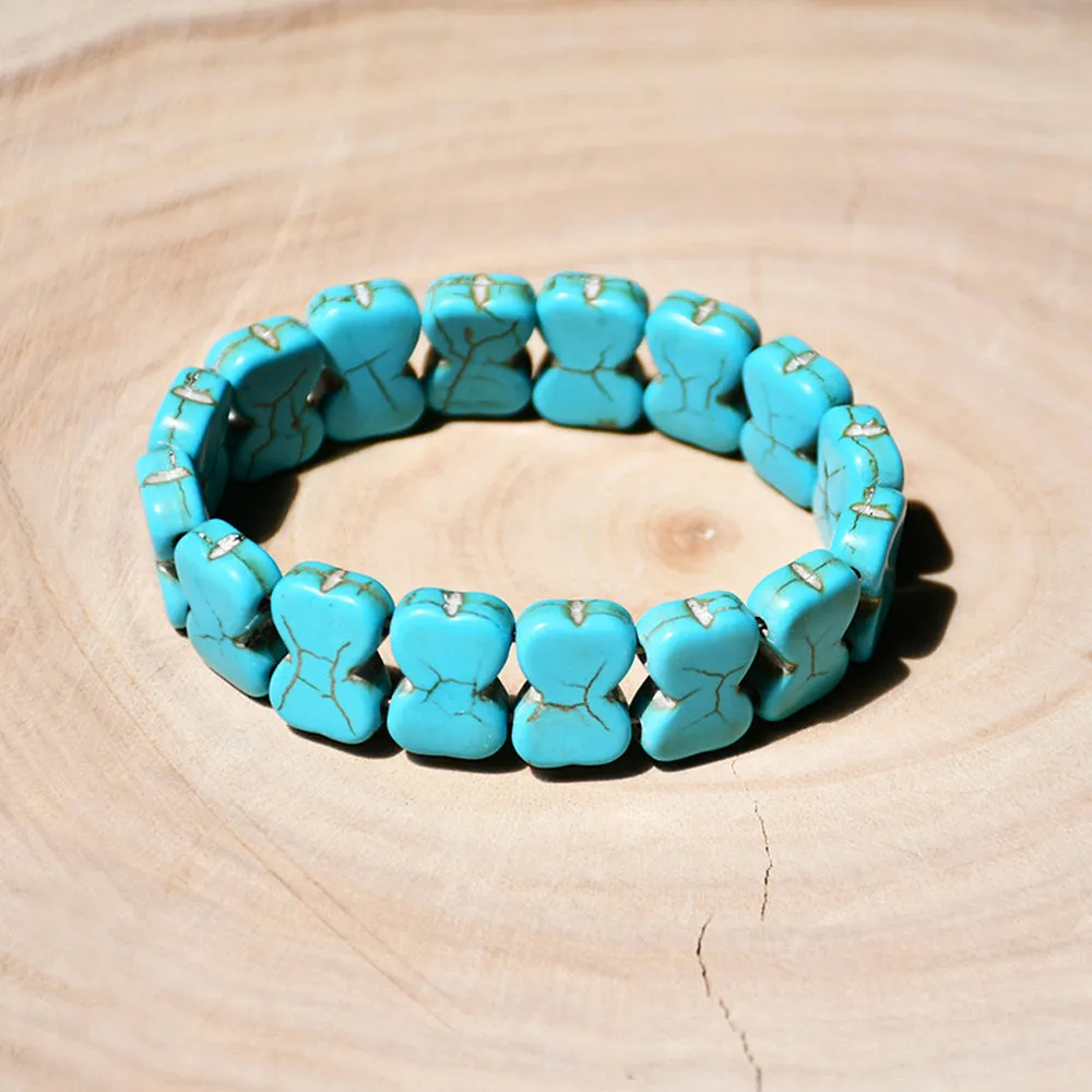 Wholesale wide surface elastic rope turquoise  vintage heart-shaped bracelet