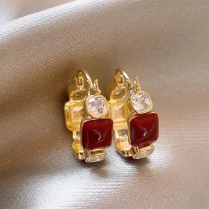 Wholesale wine red square light luxury earrings