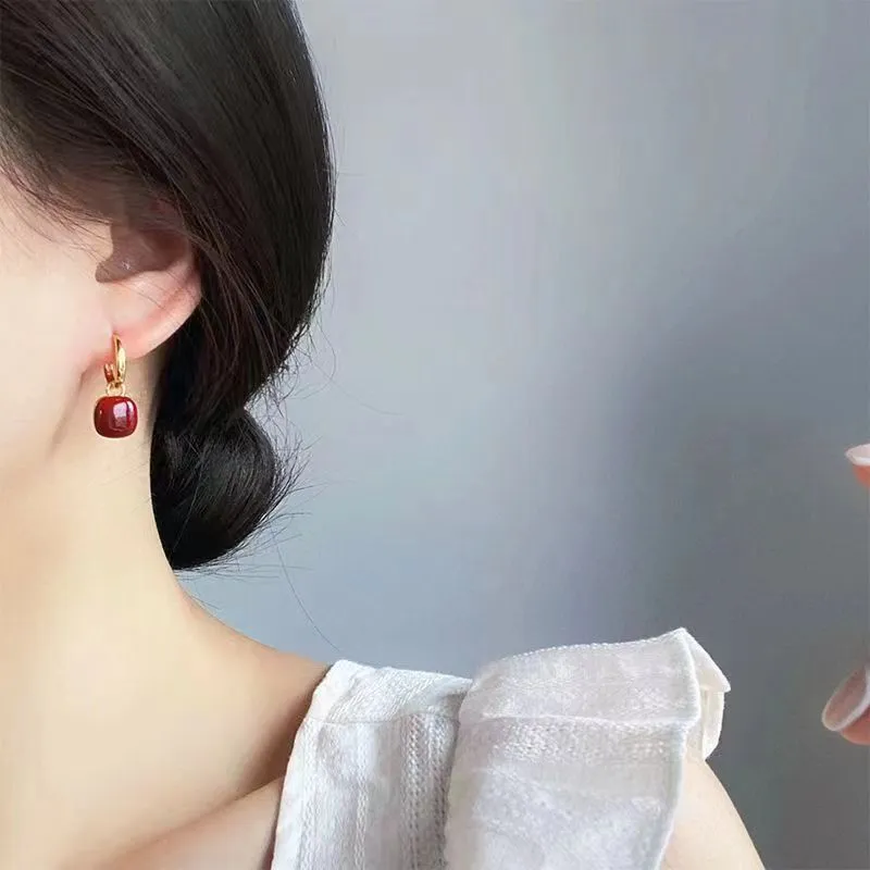 Wholesale wine red Square Vintage Elegant Festive Glaze Earrings