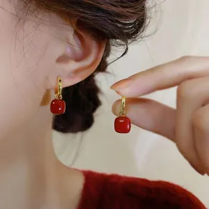 Wholesale wine red Square Vintage Elegant Festive Glaze Earrings