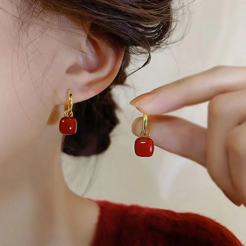 Wholesale wine red Square Vintage Elegant Festive Glaze Earrings