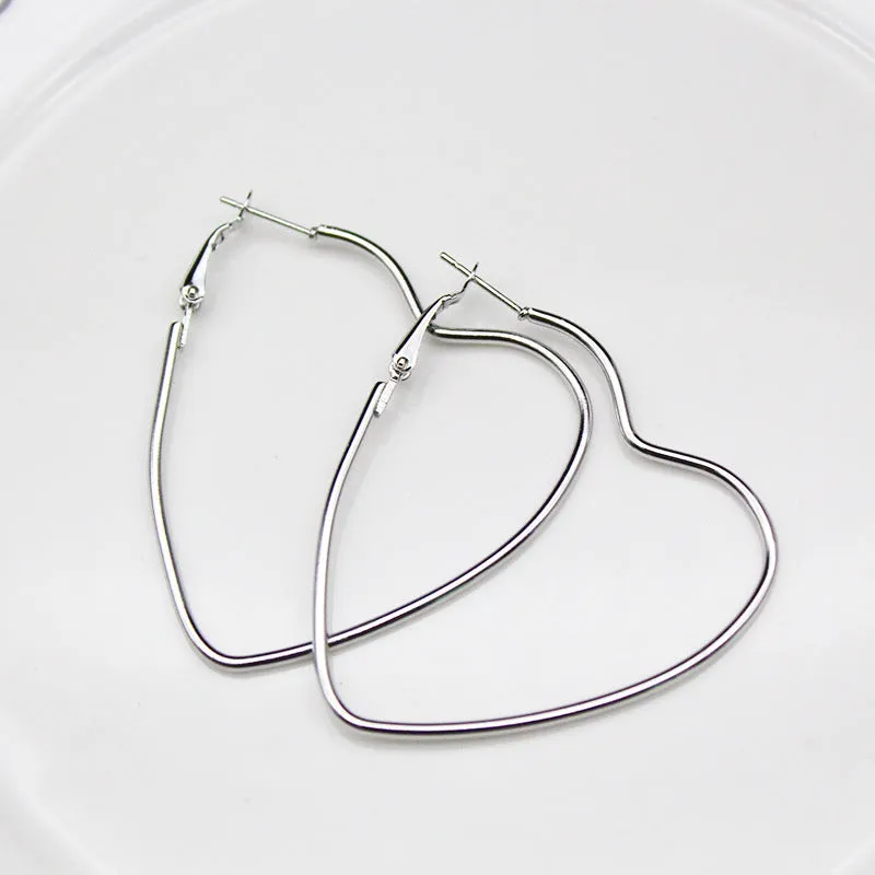 Wholesale Wire Metal Large Heart Shaped Hollow Earrings