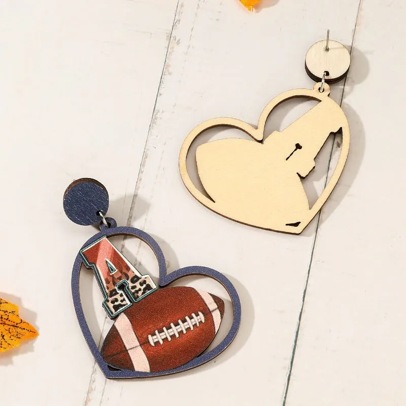 Wholesale Wood Earrings Football Season Trend Heart Earrings