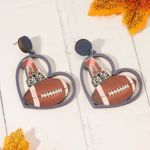 Wholesale Wood Earrings Football Season Trend Heart Earrings