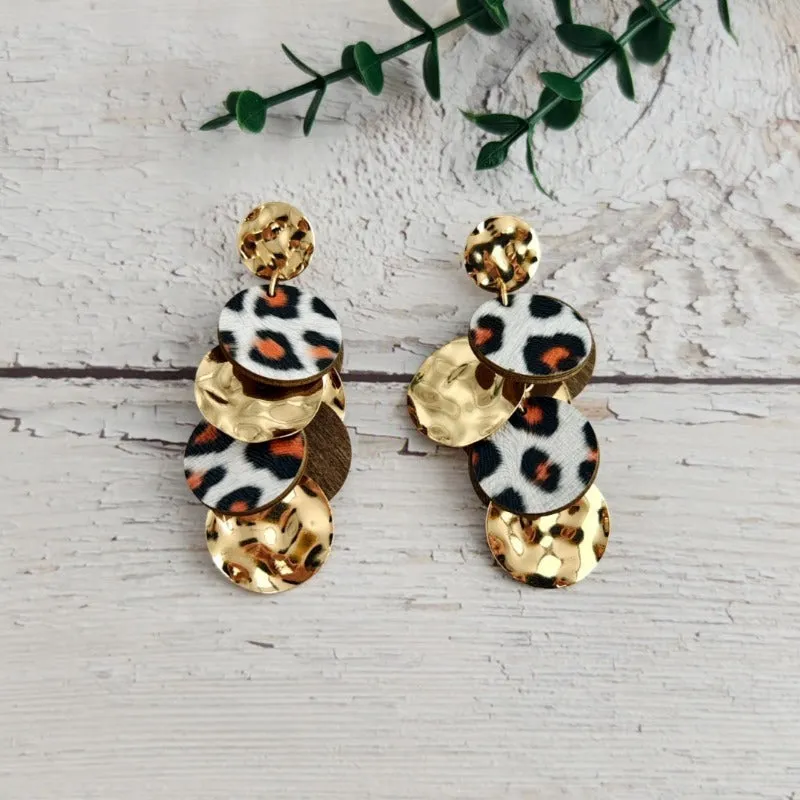 Wholesale Wooden Cut Double-layer Skin Leopard Print Exaggerated Retro Personality Grape String Earrings