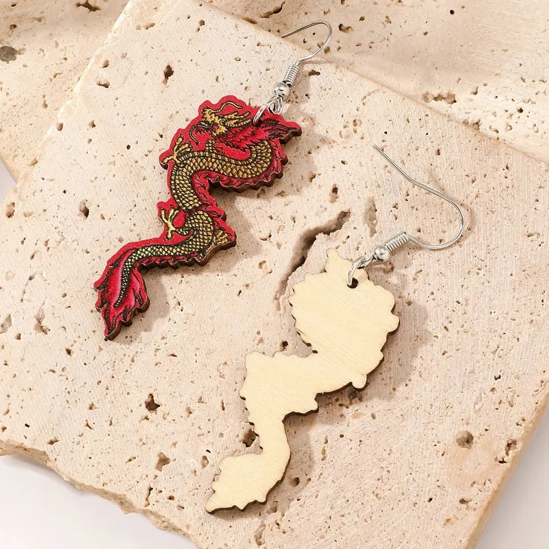 Wholesale Year of the Dragon Wood Earrings