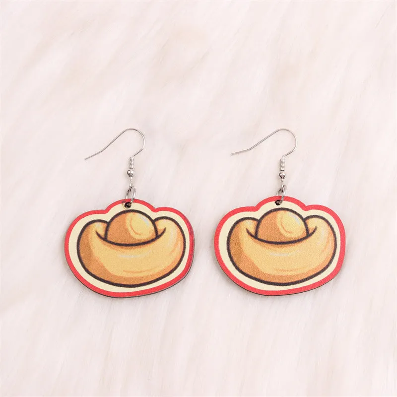 Wholesale Yuanbao Lantern Firecrackers Love Wooden New Year Earrings