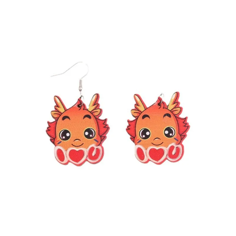 Wholesale Yuanbao Lantern Firecrackers Love Wooden New Year Earrings