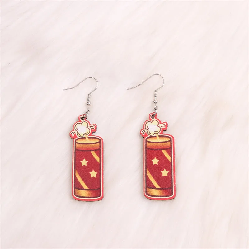 Wholesale Yuanbao Lantern Firecrackers Love Wooden New Year Earrings
