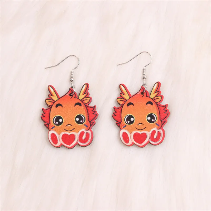 Wholesale Yuanbao Lantern Firecrackers Love Wooden New Year Earrings