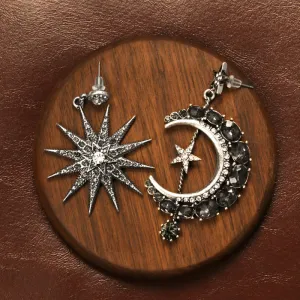 Wholesale Zinc Alloy Star and Moon Asymmetric Earrings