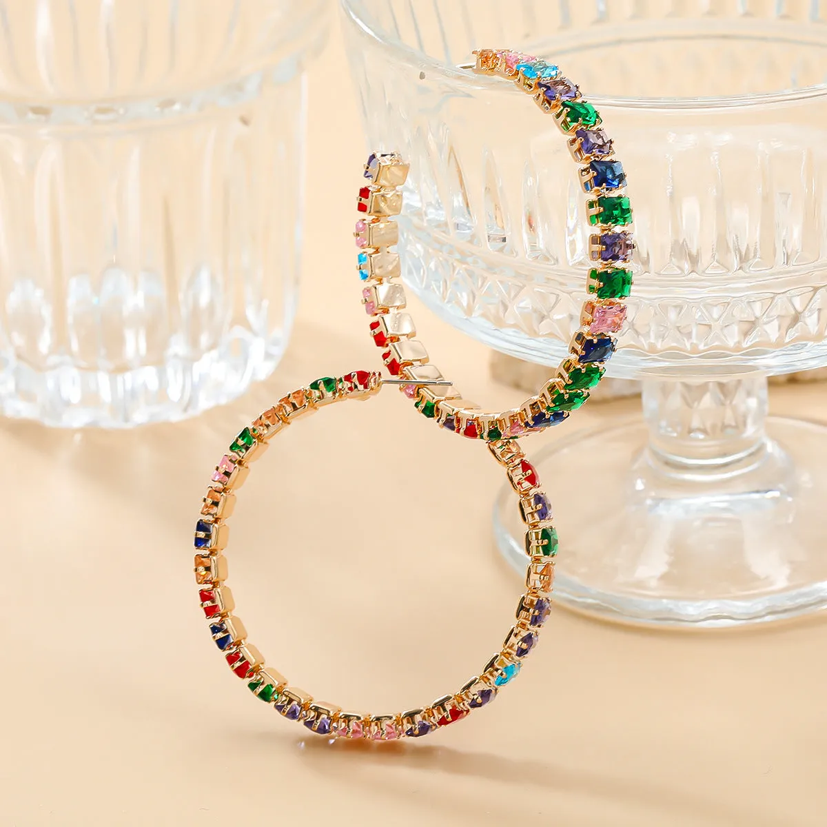 Wholesale Zircon Color Diamond Claw Chain Exaggerated Earrings