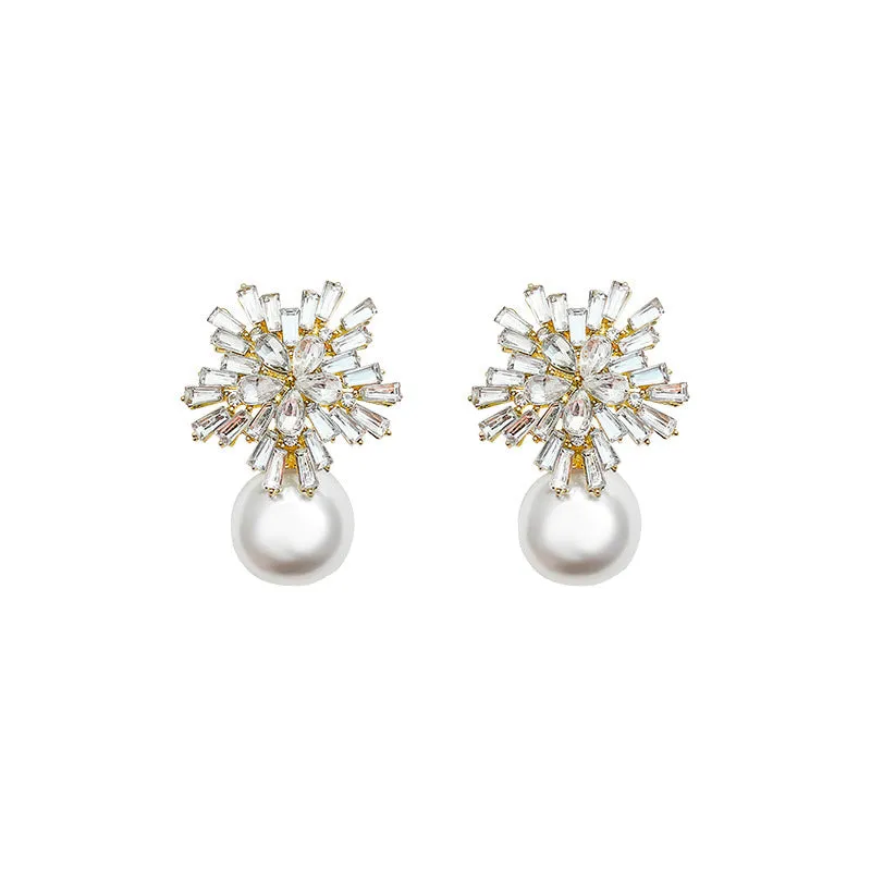 Wholesale Zircon Snowflake Pearl Earrings