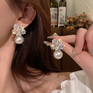 Wholesale Zircon Snowflake Pearl Earrings