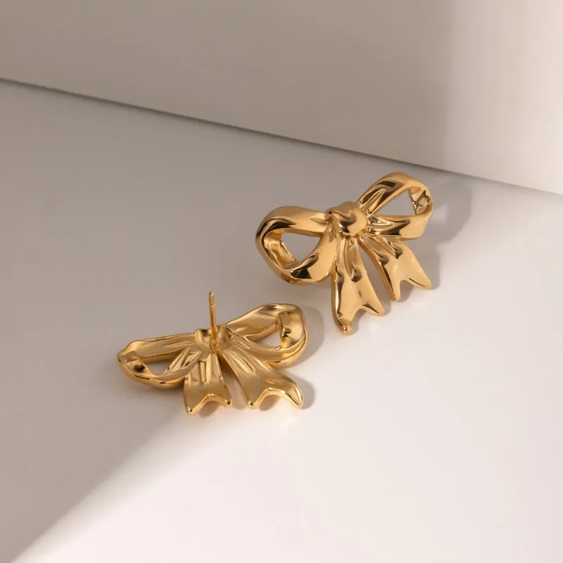Wholesale18K Gold Stainless Steel Bow Earrings