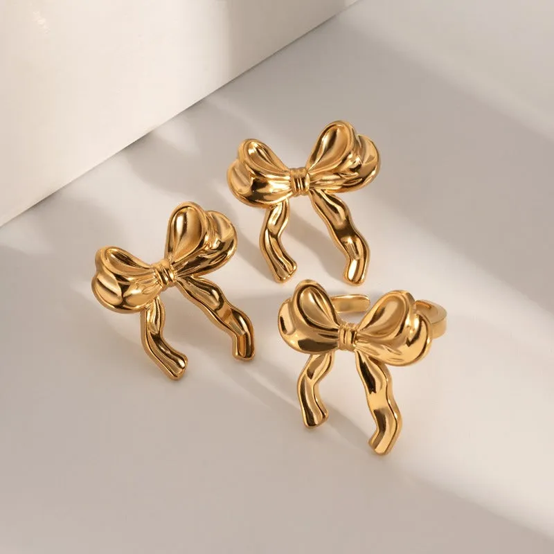 Wholesale18K Gold Stainless Steel Bow Earrings