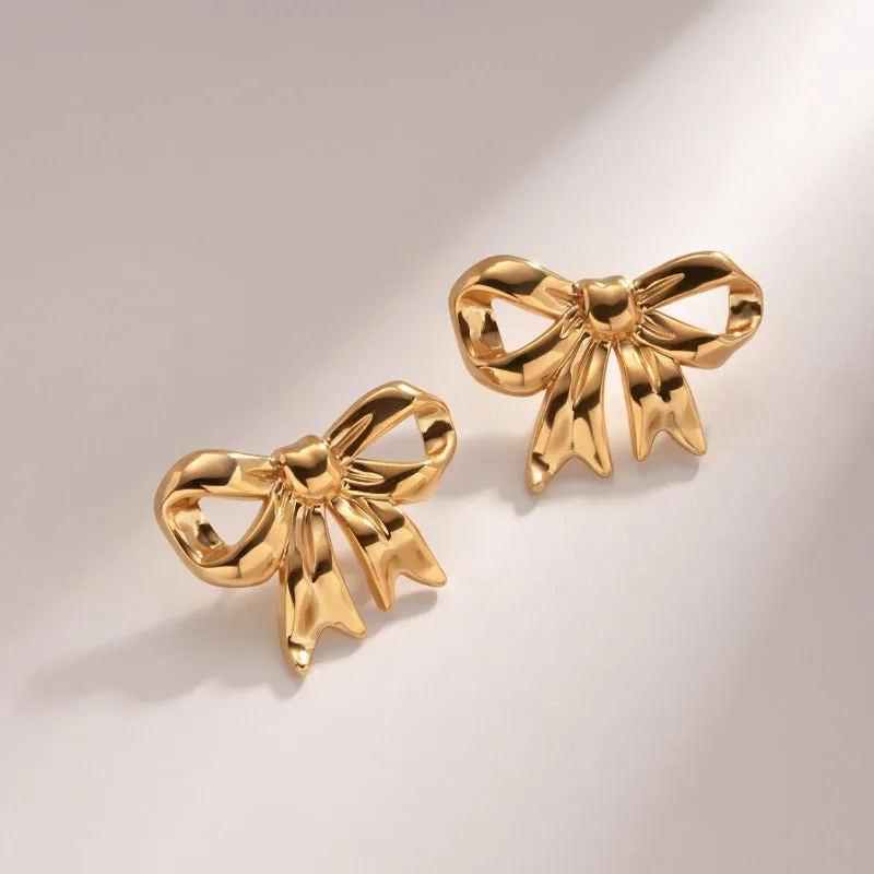 Wholesale18K Gold Stainless Steel Bow Earrings