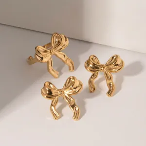 Wholesale18K Gold Stainless Steel Bow Earrings