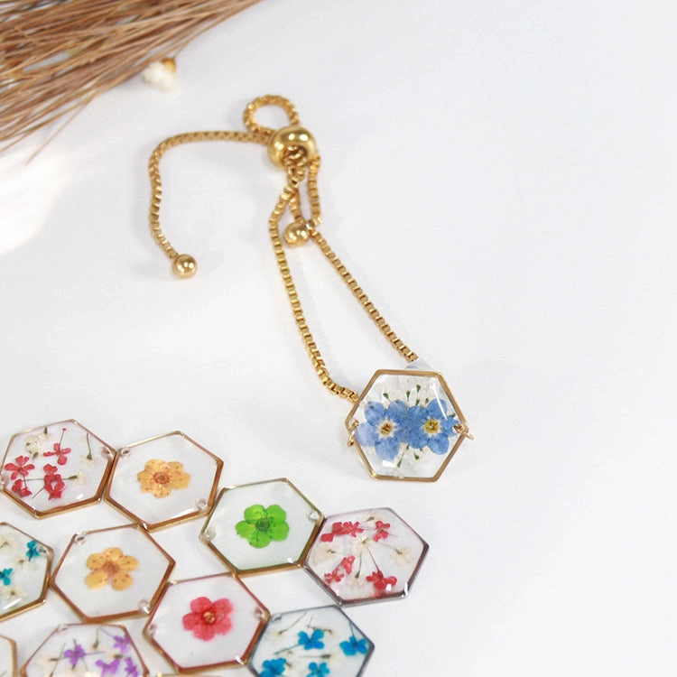 Wholesale 10PCS Hexagonal Dried Flower Stainless Steel Bracelet