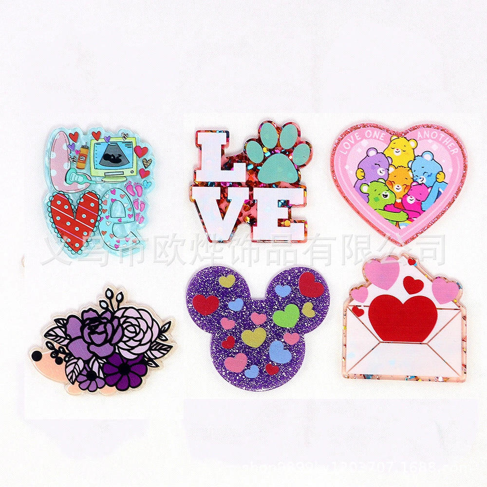 Wholesale 10pcs New loose powder heart letters cute acrylic pin DIY patch accessories