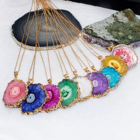 Wholesale 10PCS Sun Flower Pendant Natural Agate Stone Necklace