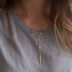 Wholesale 14K Gold-plated Stainless Steel Y-shaped Lace Lip Chain Necklace