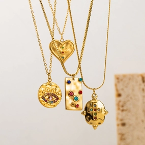 Wholesale 18k Color-preserving Stainless Steel Diamond Heart Devil's Eye Necklace