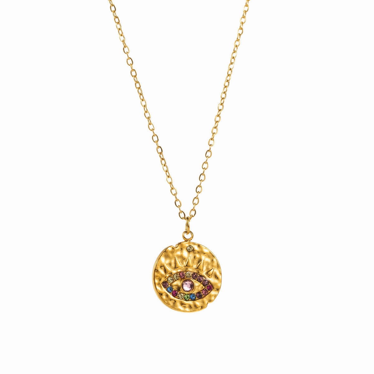 Wholesale 18k Color-preserving Stainless Steel Diamond Heart Devil's Eye Necklace